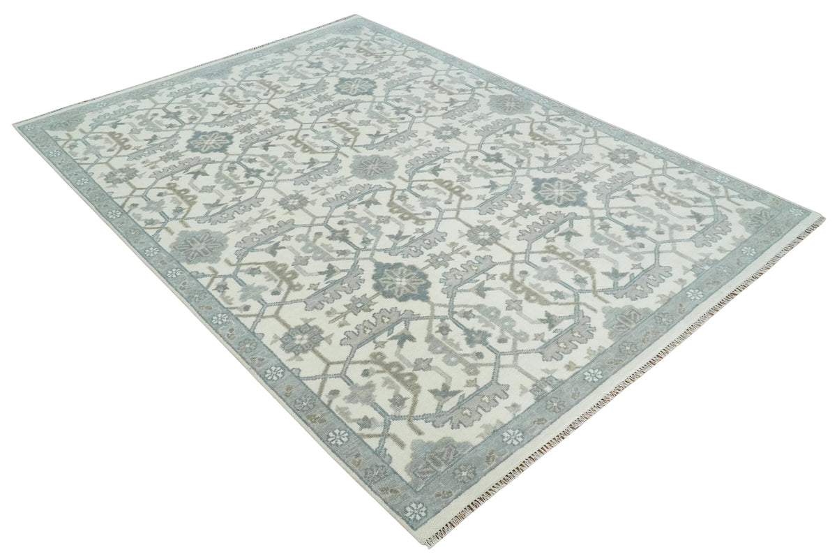 Custom Made Hand Knotted Ivory and Silver Oriental Oushak Multi Size Traditional Wool Area Rug, Living Room and Bedroom Rug.