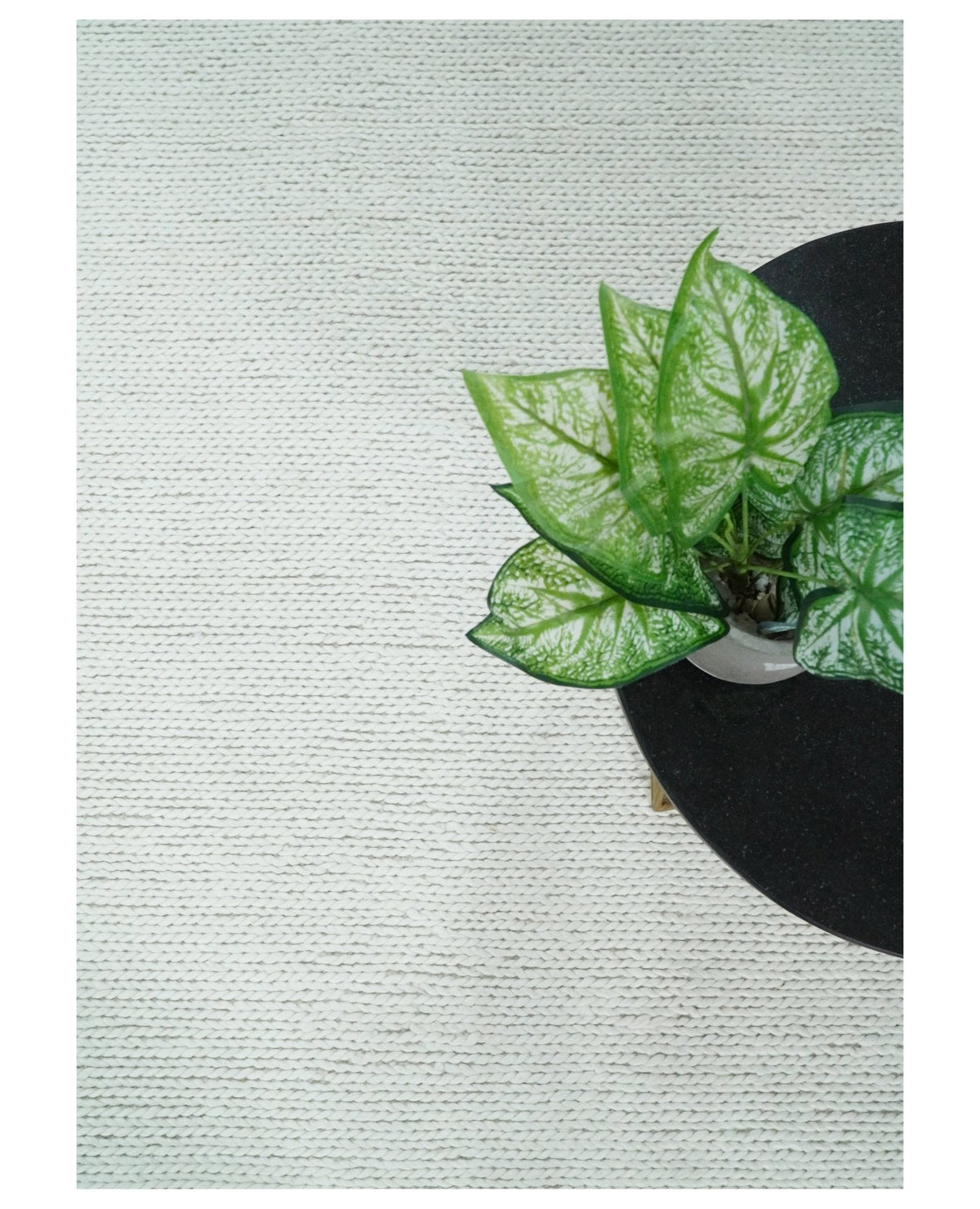5x8 and 8x10 Braided Wool Solid White Hand Woven Soft Plush Area Rug.
