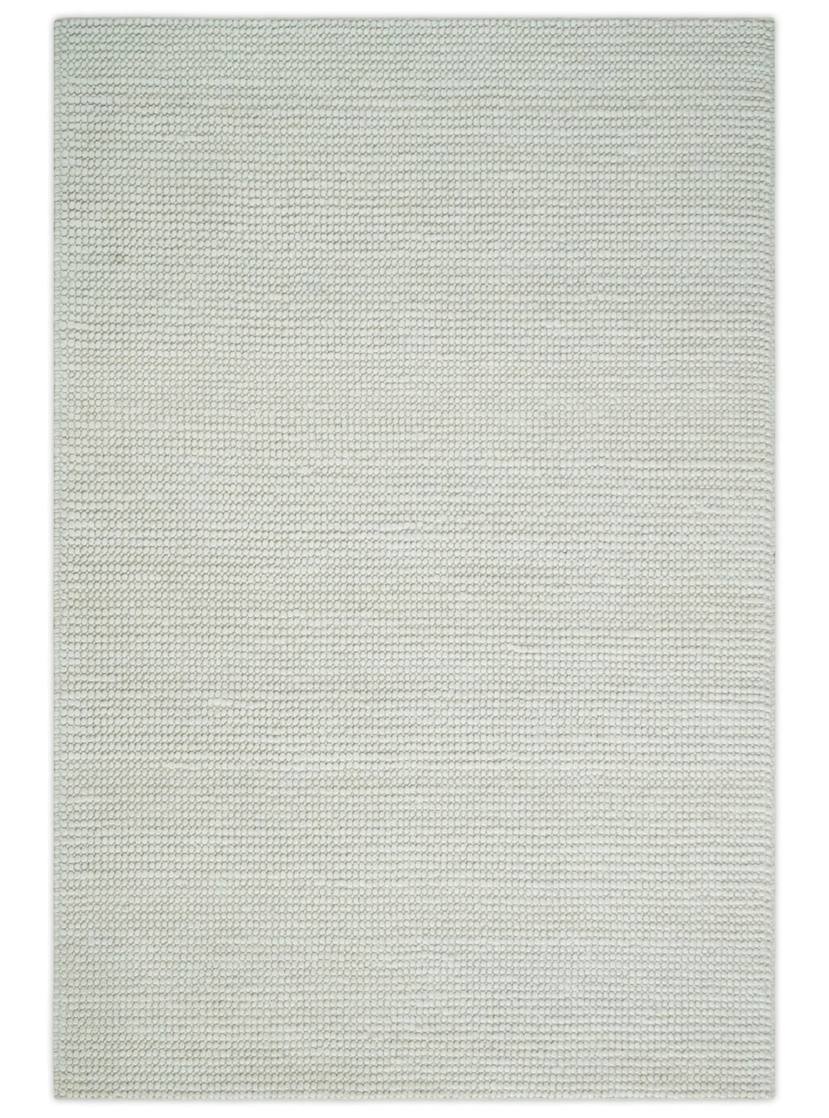 Contemporary Solid Design Ivory Handwoven Wool Area Rug.