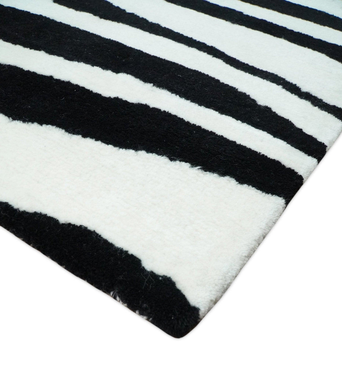 Modern Zebra Hand Tufted Black and White Wool Area Rug.