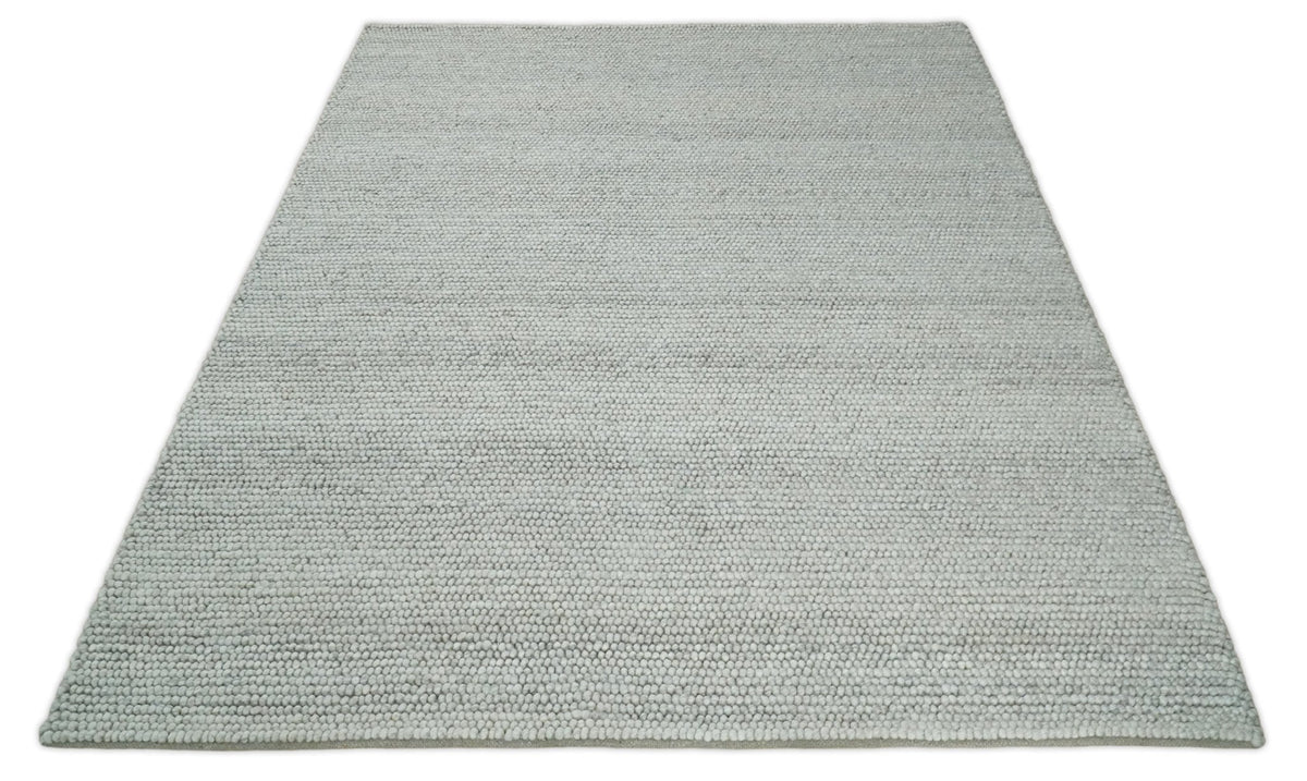 3x5, 5x8, 6x9, 8x10 and 9x12 Solid Silver Wool Blend Felted Chunky Hand Woven Area Rug.
