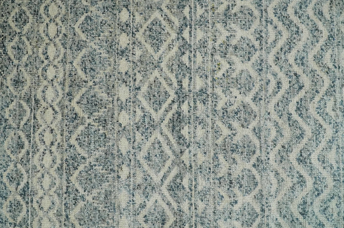 8x10 Hand Knotted Beige, Gray and Blue Modern Contemporary Southwestern Tribal Trellis Recycled Silk Area Rug | OP44.