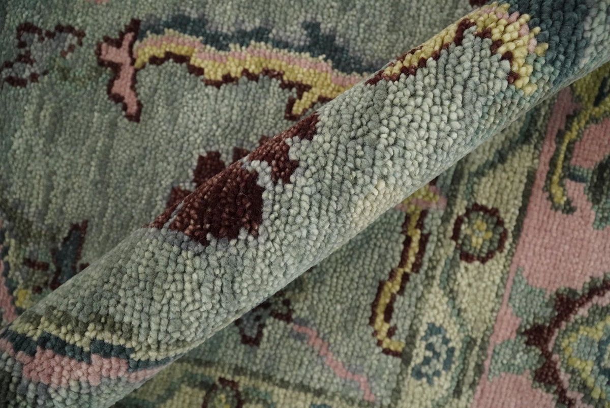 Custom Made Runner Seafoam And Peach Oushak Hand Knotted Wool Rug.