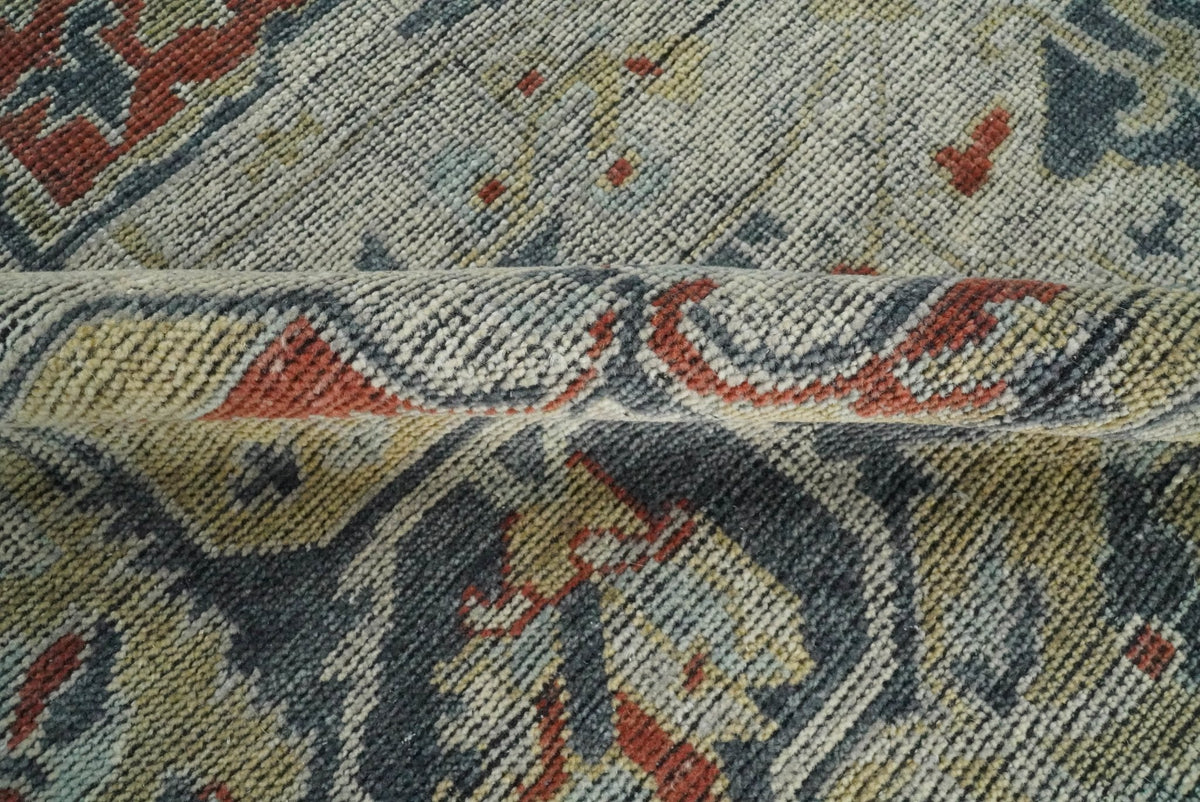 Distressed finished Beige and Brown Traditional Heriz Hand Knotted Wool Area Rug.
