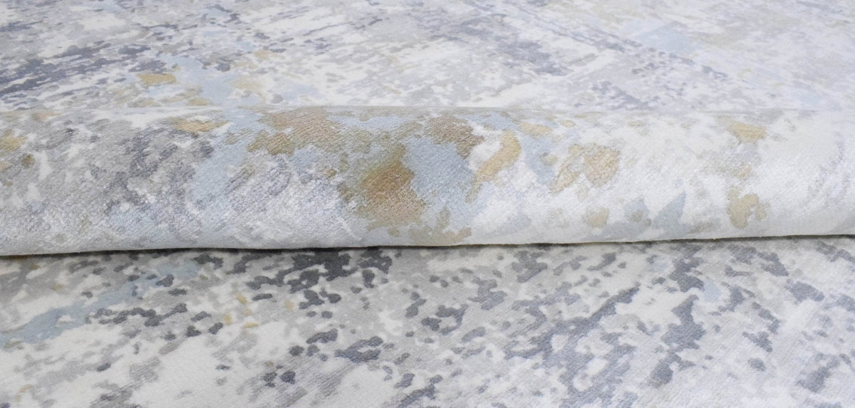 Modern Abstract Silver And Blue Hand Loom Viscose Area Rug.