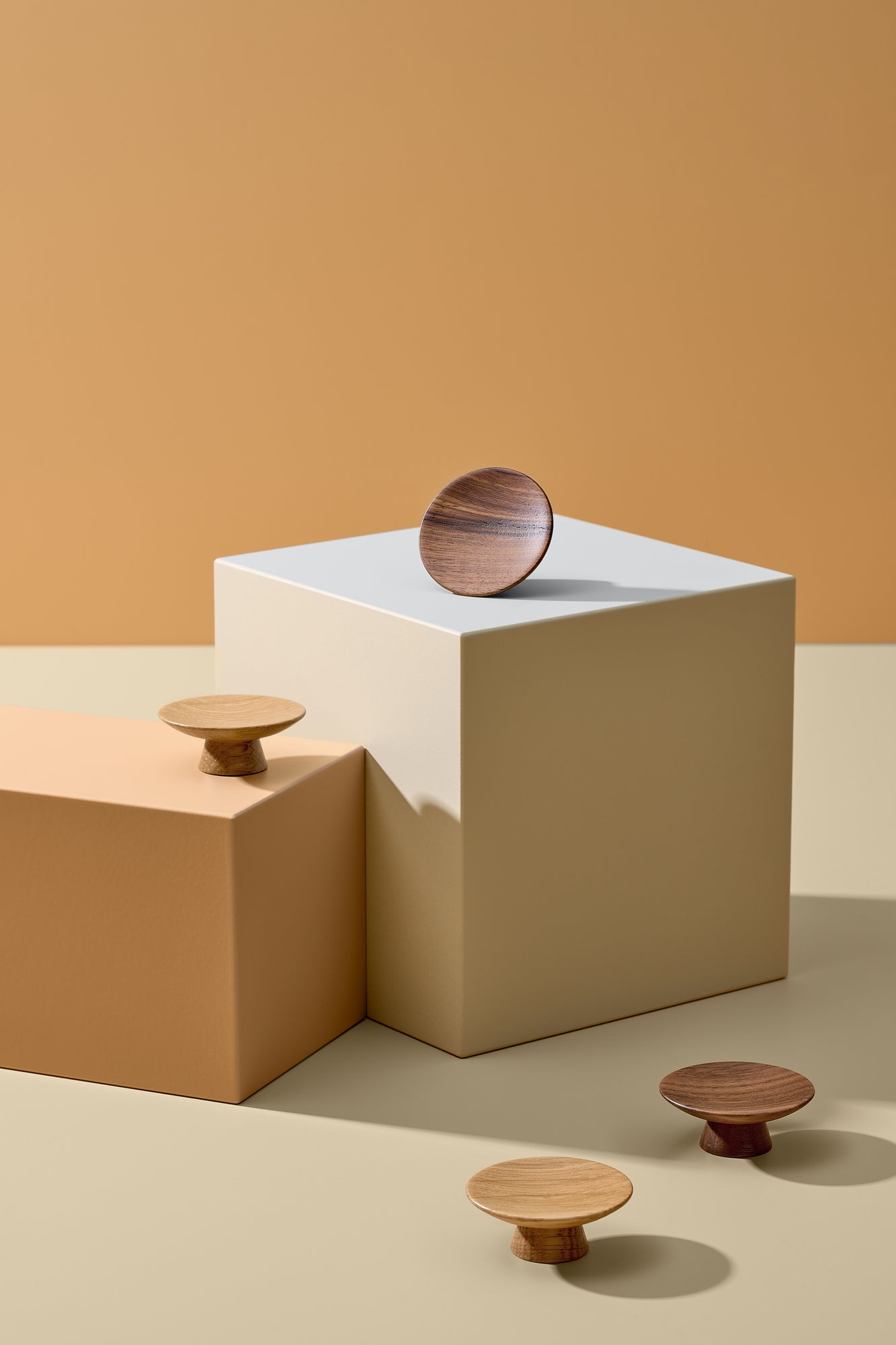 Round Wood "Olympia" Lacquered Oak Cabinet Knob