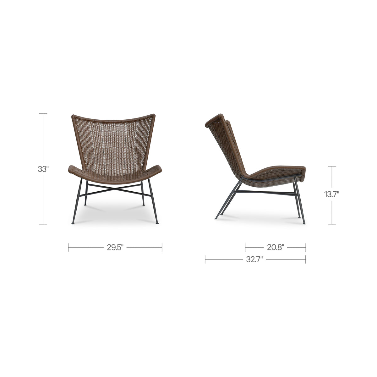 Paige Outdoor Accent Chair Brown dimensions
