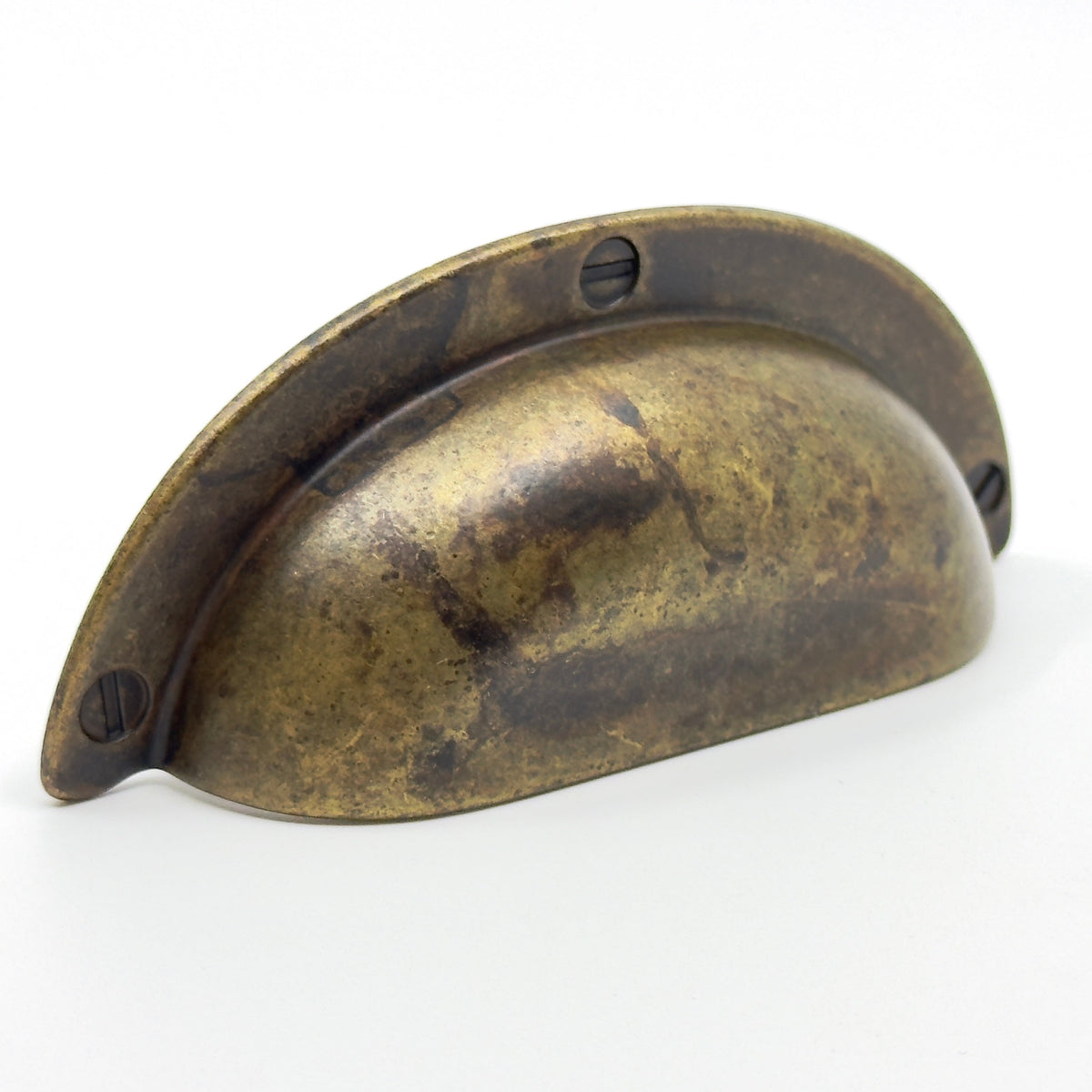 Drawer Cup Pulls "Amalfi" in Worn Brass.