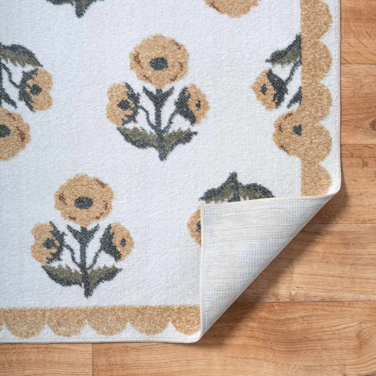 Linnet Beige Floral Washable Area Rug
