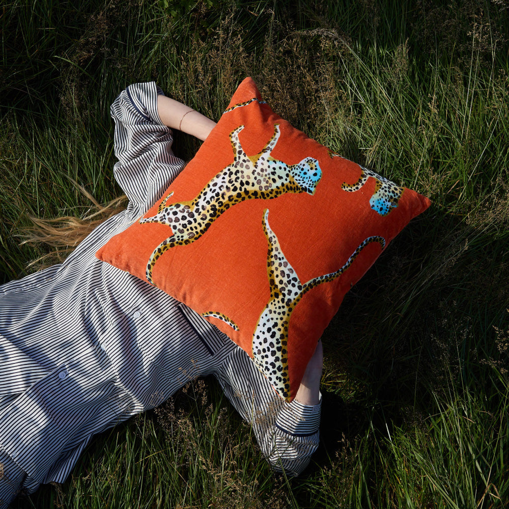 Velvet Leaping Small Leopard Throw Pillow.