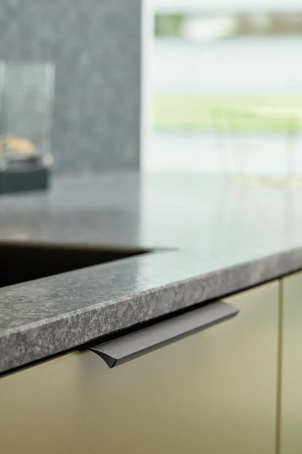 Brushed Matte Black "Edge Straight" Tab Drawer Pulls.