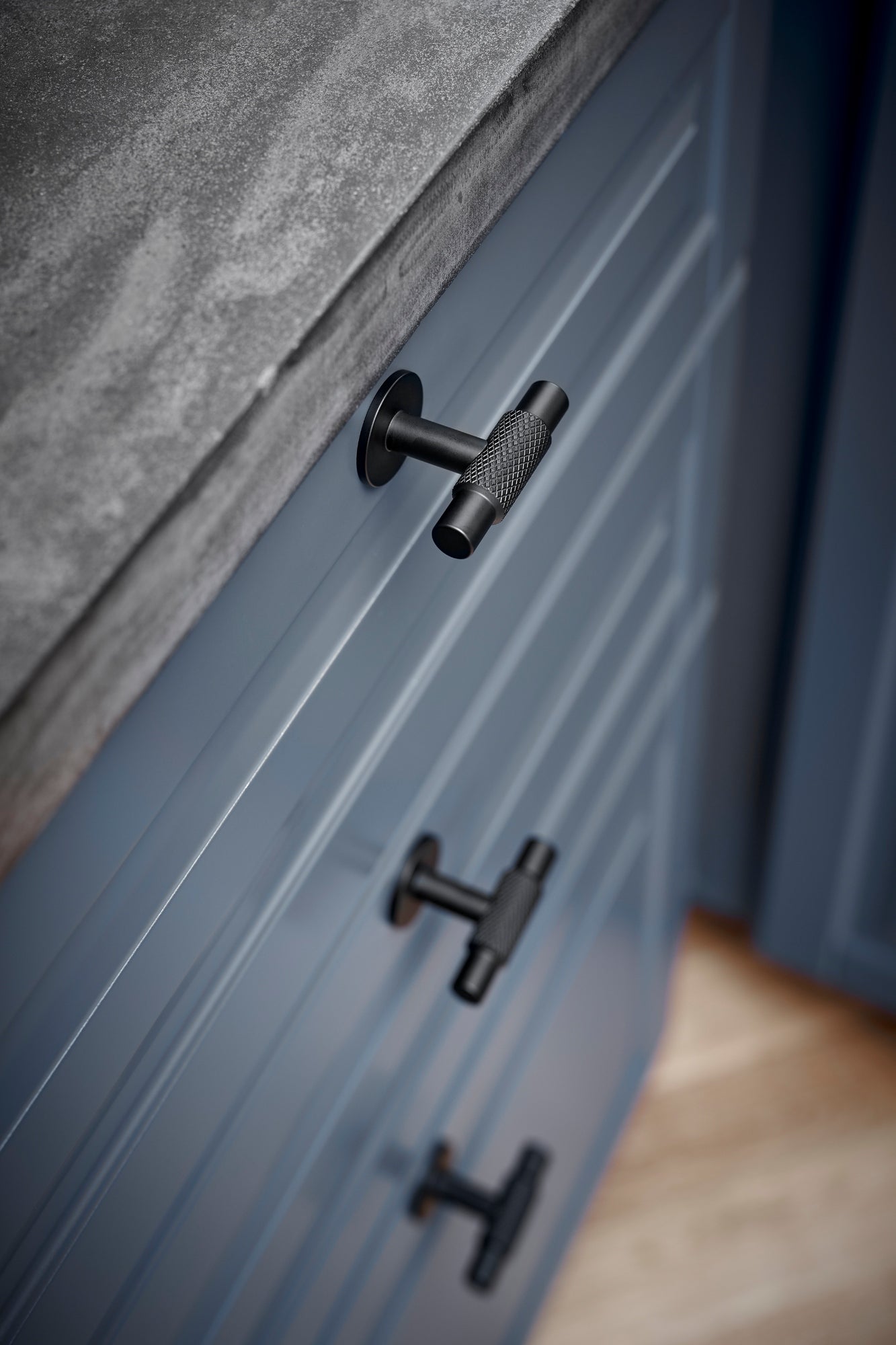 Matte Black "Manor" Knurled Cabinet Knobs and Drawer Pulls