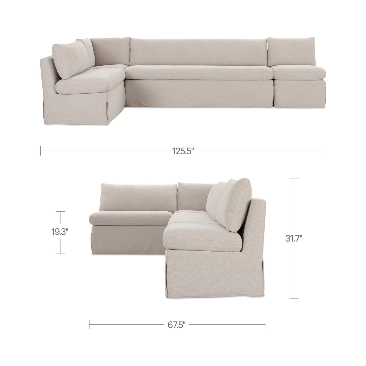 Fable Slipcover Dining Banquette L-Shape Beige 125.5 in dimensions