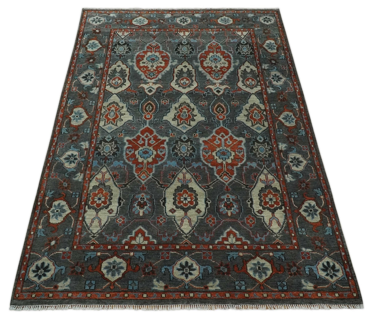 Antique look Gray And Rust Hand knotted Traditional Oushak Multi Size Area Rug.
