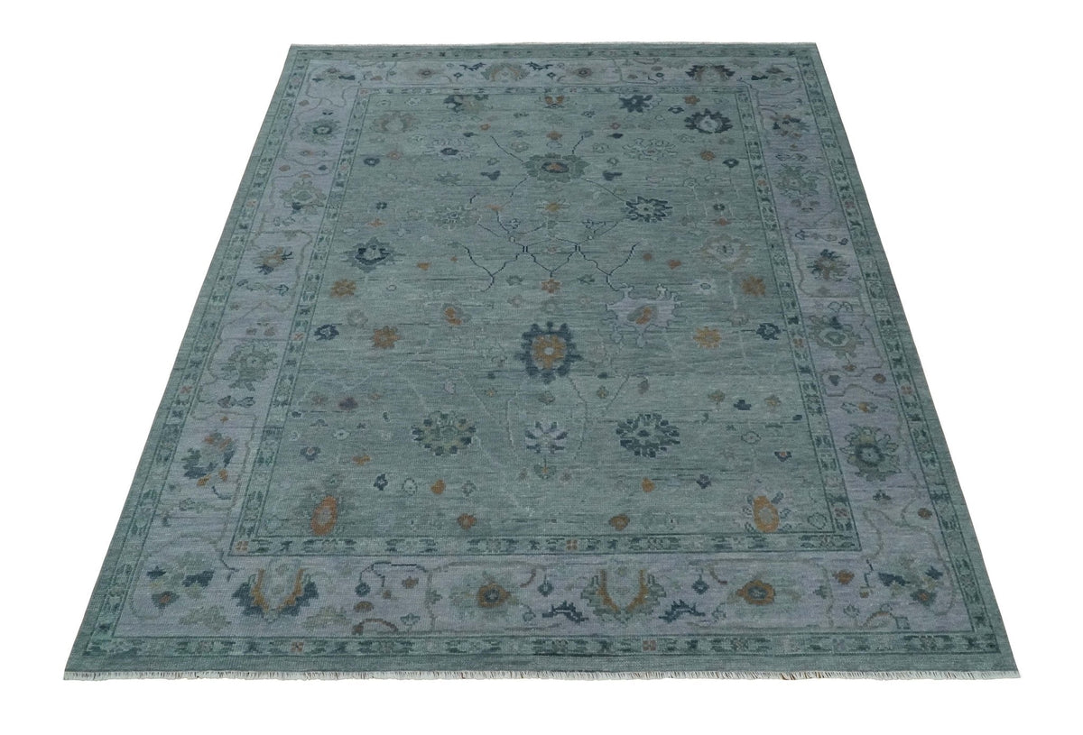 Antique Hand Knotted Charcoal and Gray Traditional Oushak wool Area Rug.