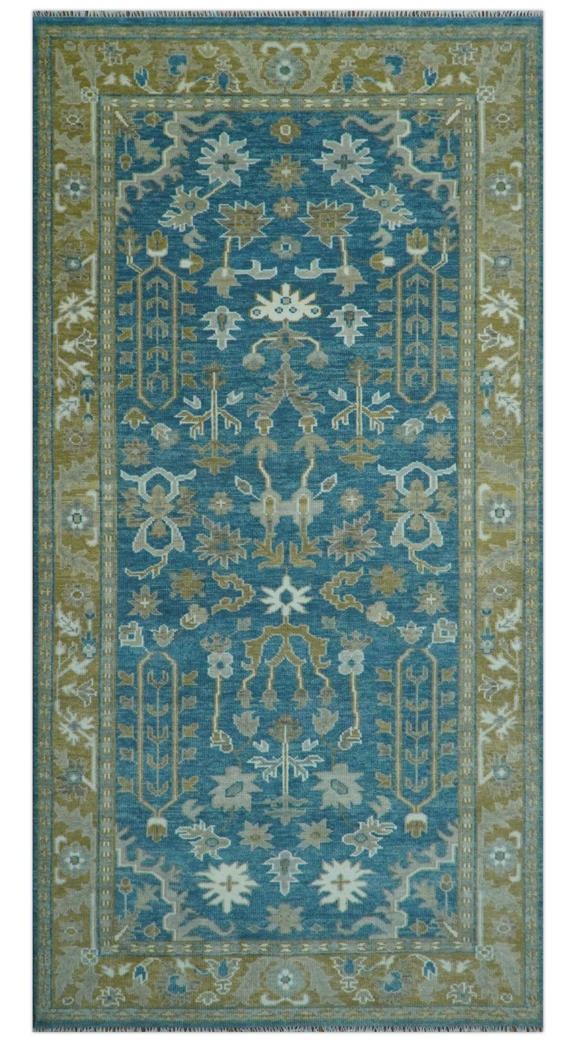 Antique Blue and Brown Traditional Persian Hand Knotted Wool Area Rug.