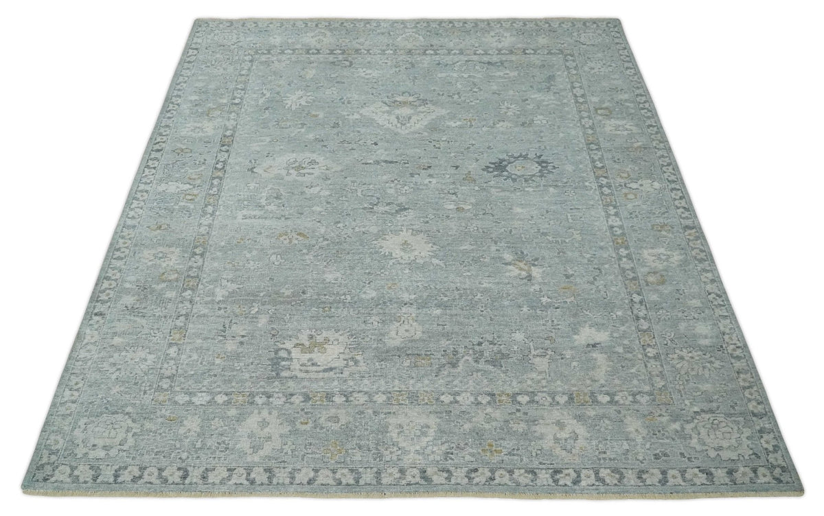Antique Distressed Look Gray and Silver Low Pile Multi Size Oushak wool Area Rug.