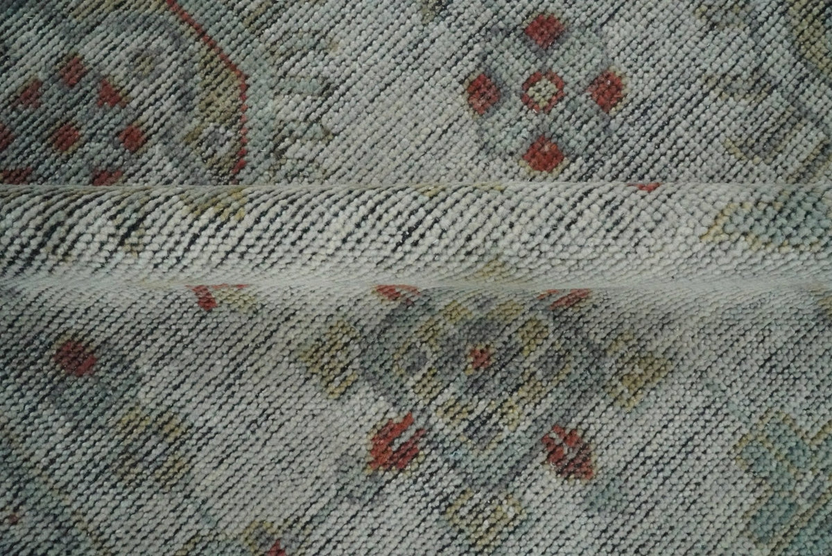 Distressed Hand Knotted Traditional Silver and Rust Custom Made Wool Area Rug.