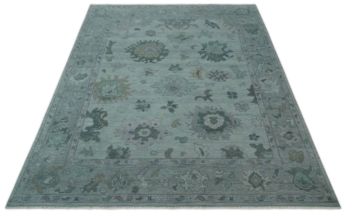 Antique look Bluish Gray Hand knotted Traditional Oushak Multi Size wool area Rug.