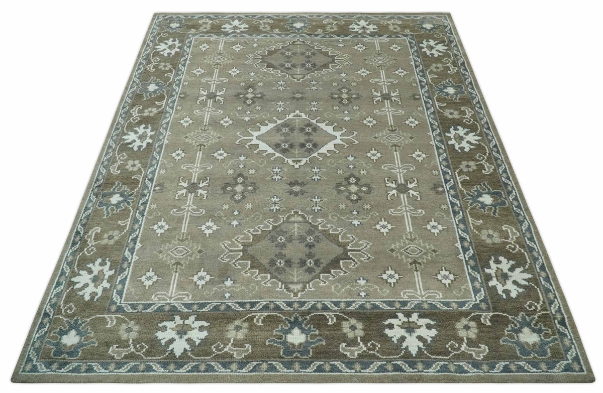 Antique look Grayish-Green and Ivory Hand Knotted Traditional Heriz Custom Made wool Area Rug.