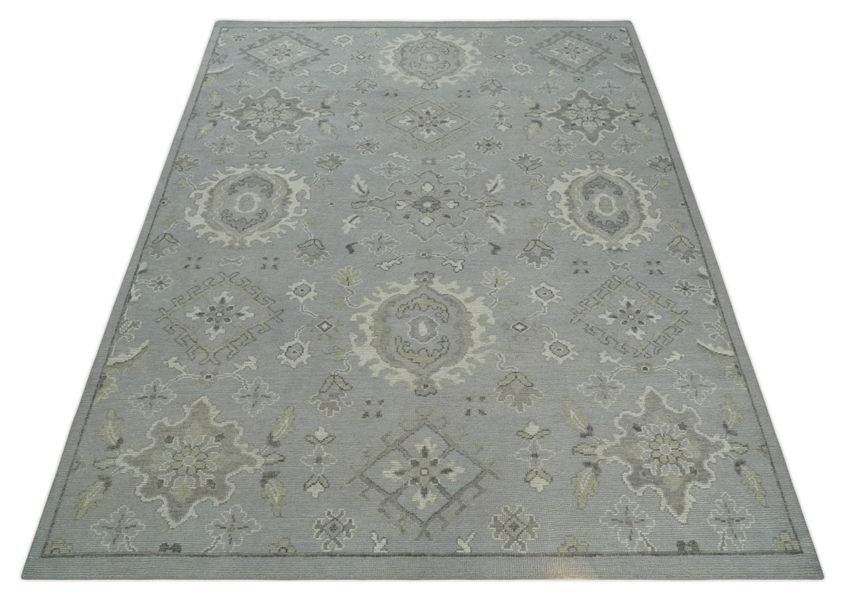 Antique Style Silver And Beige Modern Oushak wool Area Rug.
