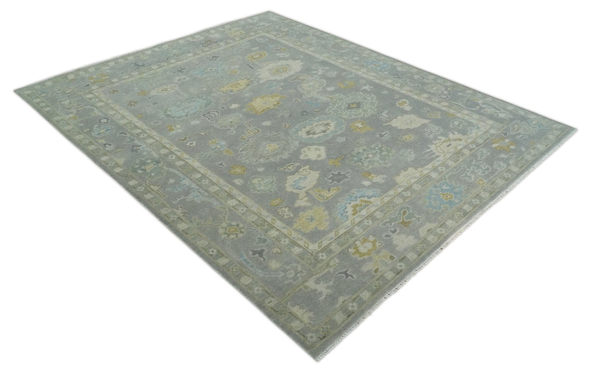 Antique Gray And Beige Hand Knotted Oushak Wool Area Rug.