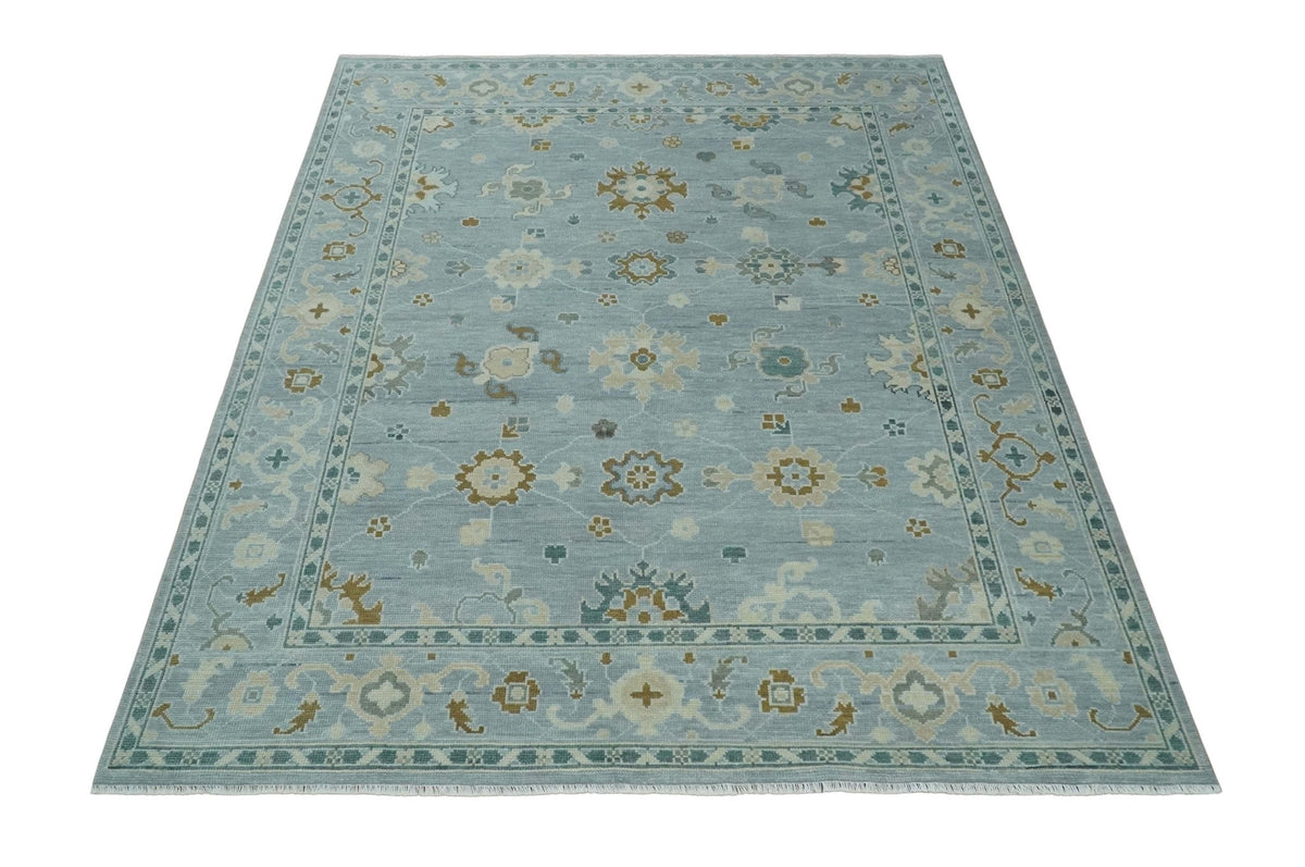 Antique Blue And Brown Hand Knotted Traditional Turkish Style Area Rug.