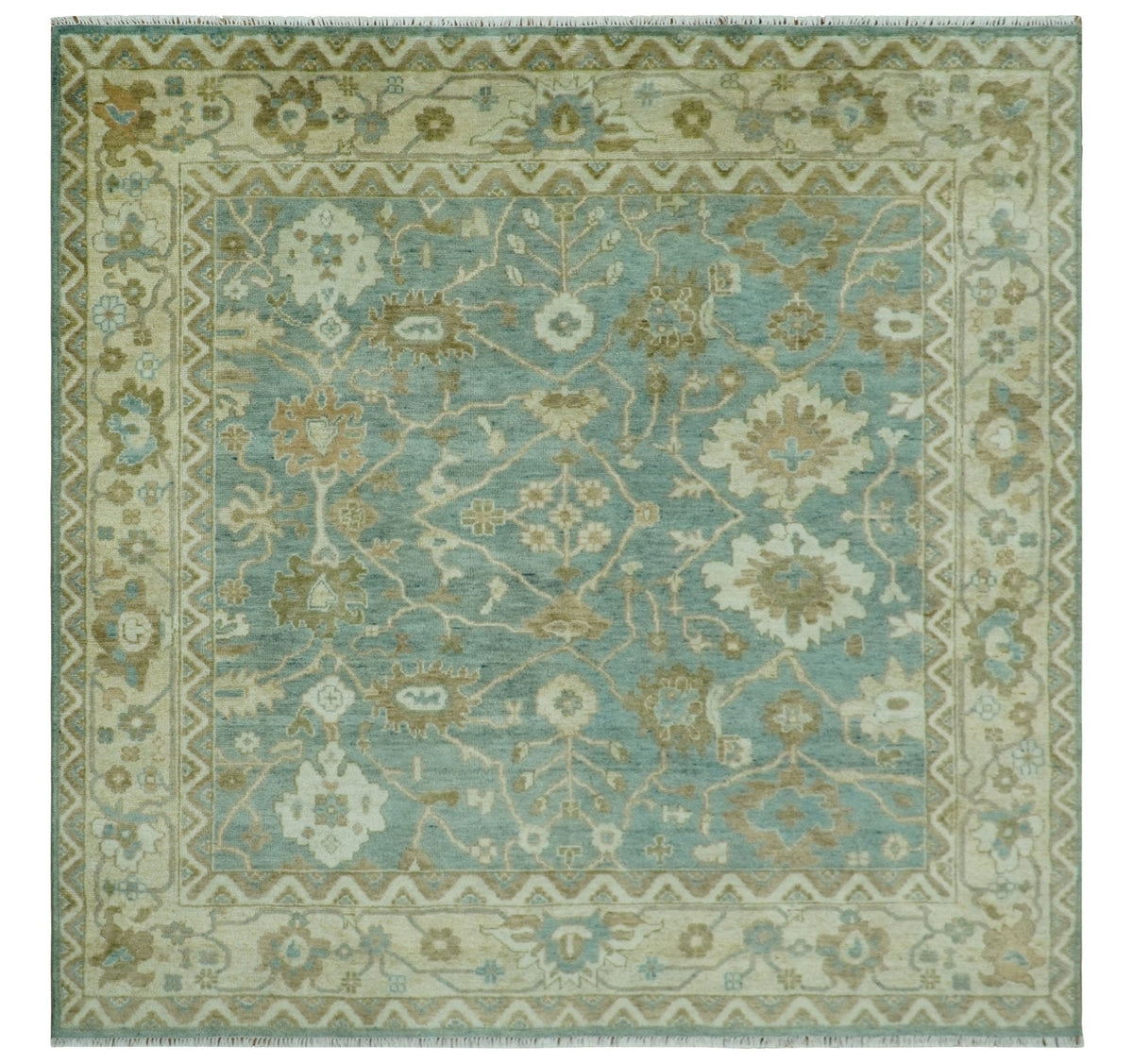 Antique style Floral Gray, Beige and Green Hand knotted Oriental Oushak Multi Size Wool Area Rug.