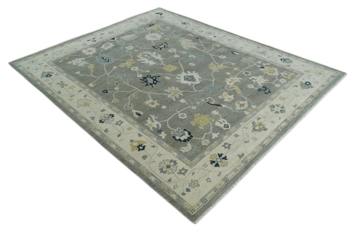 Antique look Gray and Beige Traditional Oushak Custom Made Wool Area Rug.