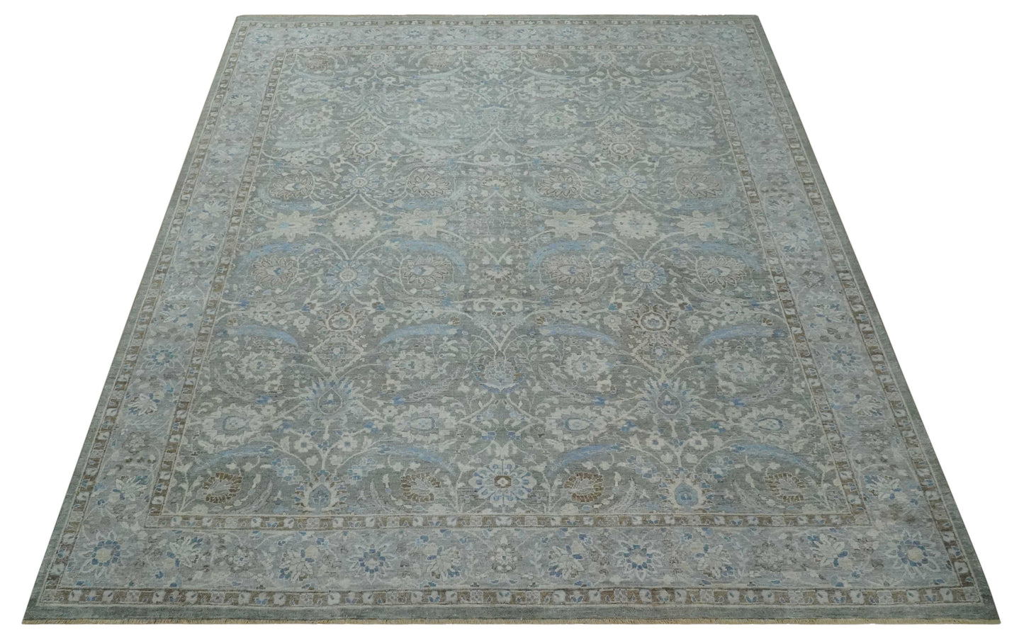 The Rug Decor Area Rug Antique Style Blue, Gray and Beige Hand knotted Classic Distressed Finished Custom Made wool Area Rug Antique Style Blue, Gray and Beige Hand knotted Classic Distressed Finished Custom Made wool Area Rug