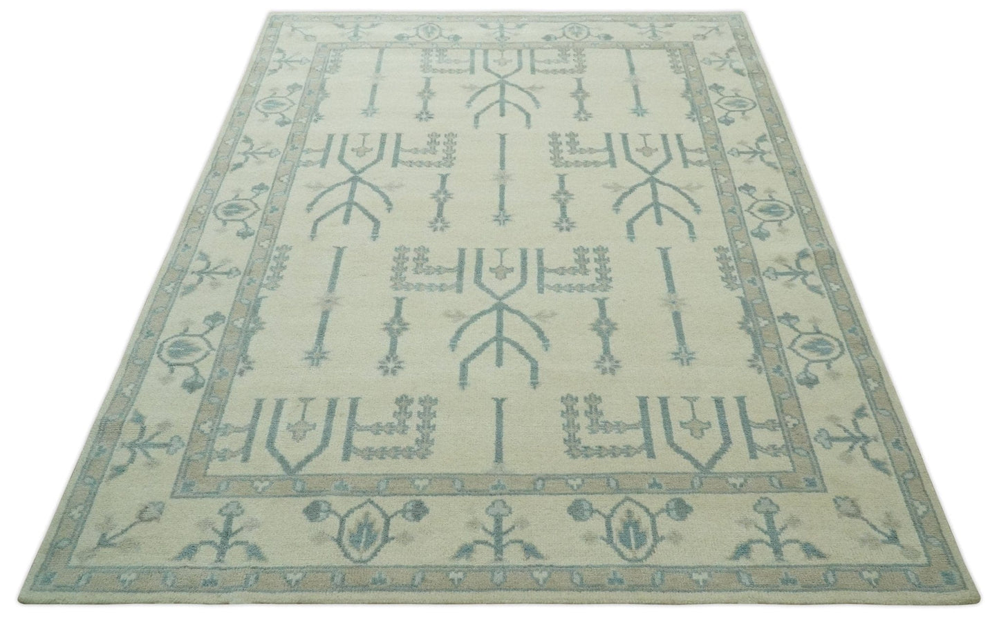 The Rug Decor Area Rug Antique Style Tree of life Beige and Teal Traditional Hand Knotted Custom Made wool Area Rug Antique Style Tree of life Beige and Teal Traditional Hand Knotted Custom Made wool Area Rug