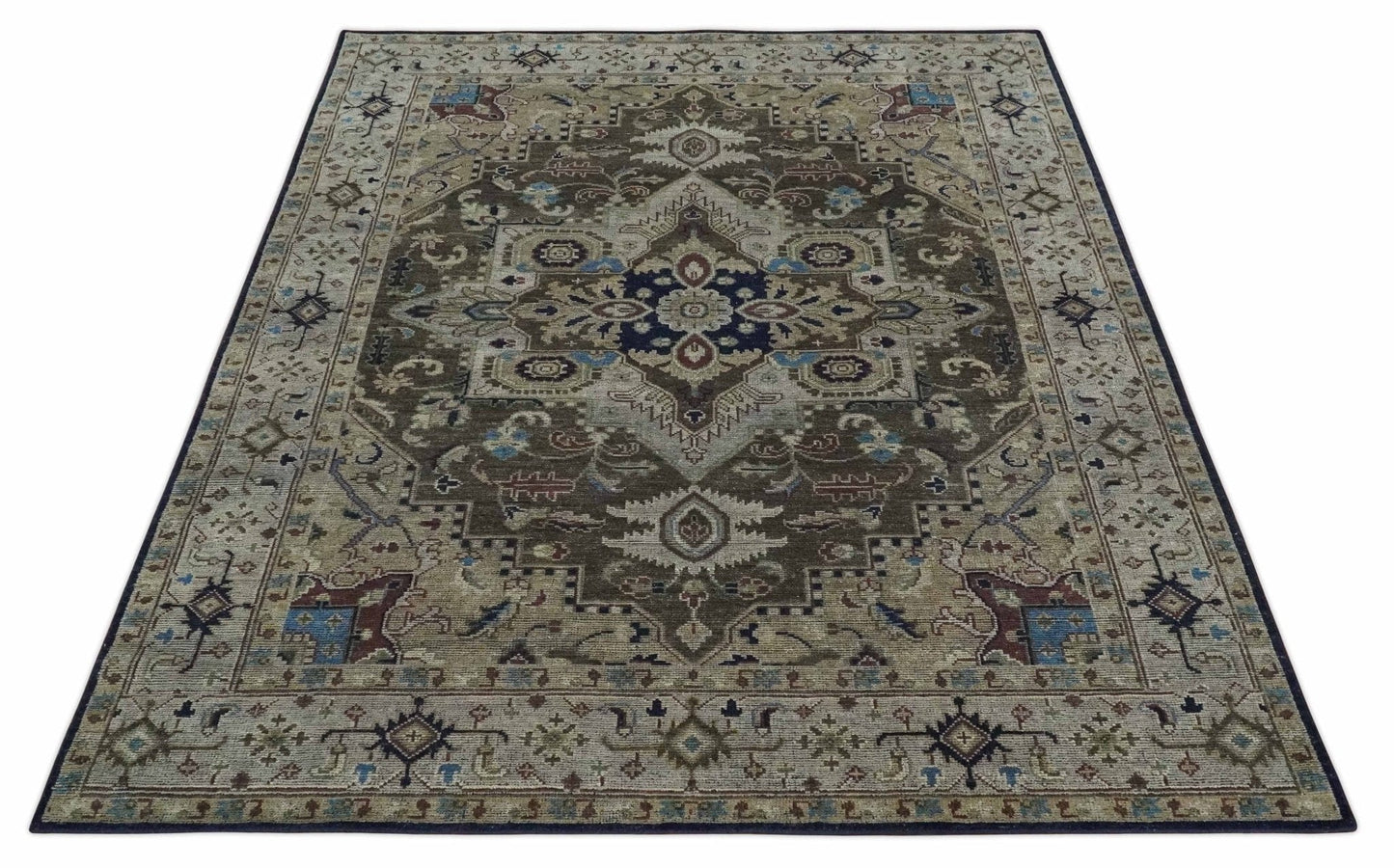 The Rug Decor Area Rug Custom Made Antique Style Brown, Beige and Blue Traditional wool Area Rug Custom Made Antique Style Brown, Beige and Blue Traditional wool Area Rug