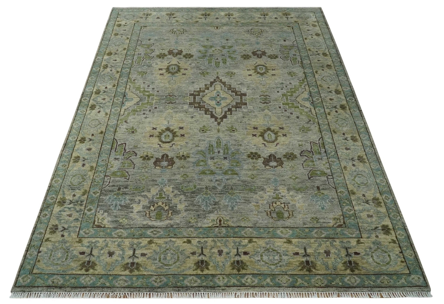 The Rug Decor Area Rug Custom Made Antique Style Green and Silver Hand knotted Traditional Oriental Oushak wool Area Rug Custom Made Antique Style Green and Silver Hand knotted Traditional Oriental Oushak wool Area Rug