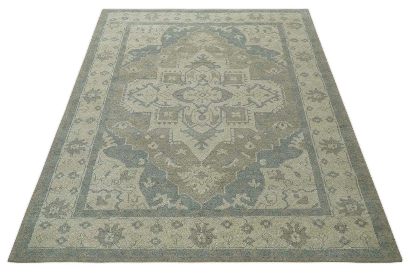 The Rug Decor Area Rug Custom Made Beige and Charcoal Traditional Heriz Medallion Hand Knotted wool Area Rug Custom Made Beige and Charcoal Traditional Heriz Medallion Hand Knotted wool Area Rug