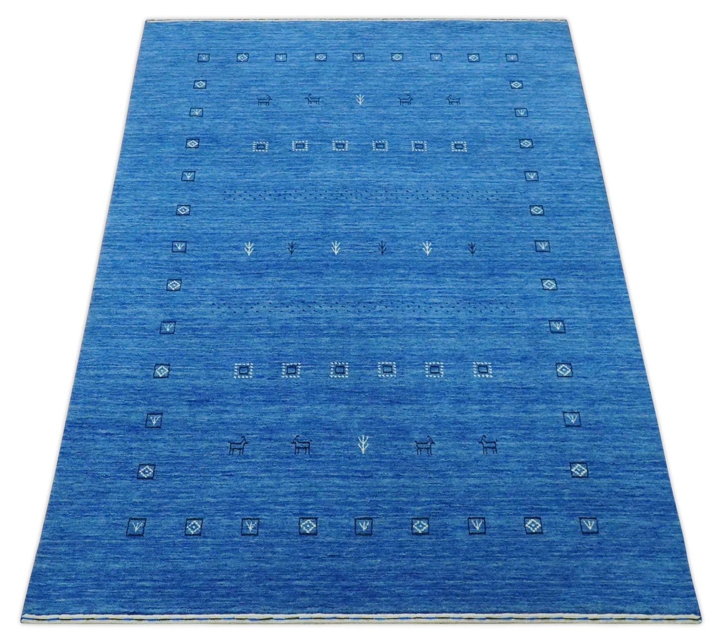 The Rug Decor Area Rug Custom Made Blue and Ivory Stripes Design Hand loom wool Area Rug Custom Made Blue and Ivory Stripes Design Hand loom wool Area Rug