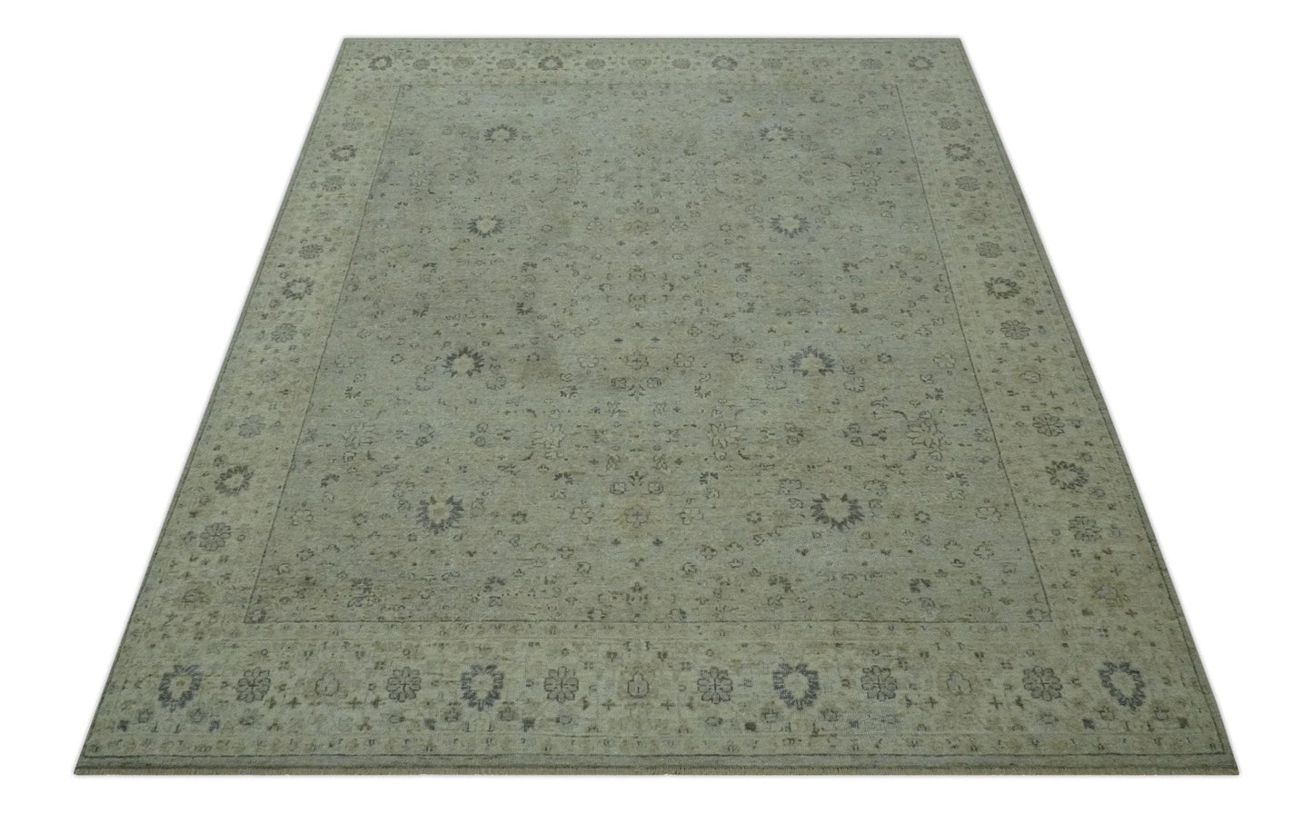The Rug Decor Area Rug Custom Made Distress Finished Beige, Silver and Charcoal Traditional Wool Rug Custom Made Distress Finished Beige, Silver and Charcoal Traditional Wool Rug