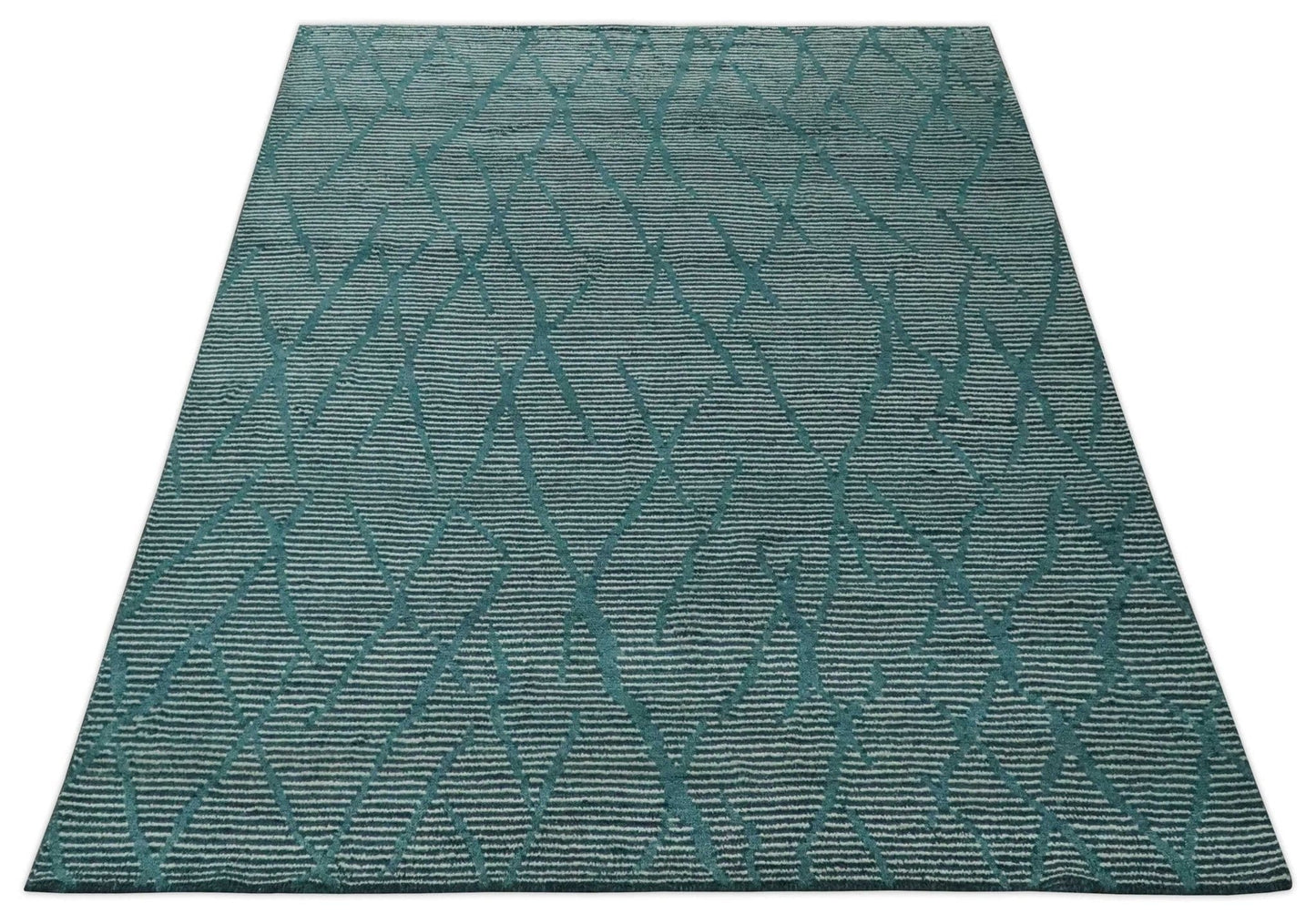 The Rug Decor Area Rug Custom Made Teal and Ivory Modern Stripes Design Hand Knotted wool Area Rug Custom Made Teal and Ivory Modern Stripes Design Hand Knotted wool Area Rug