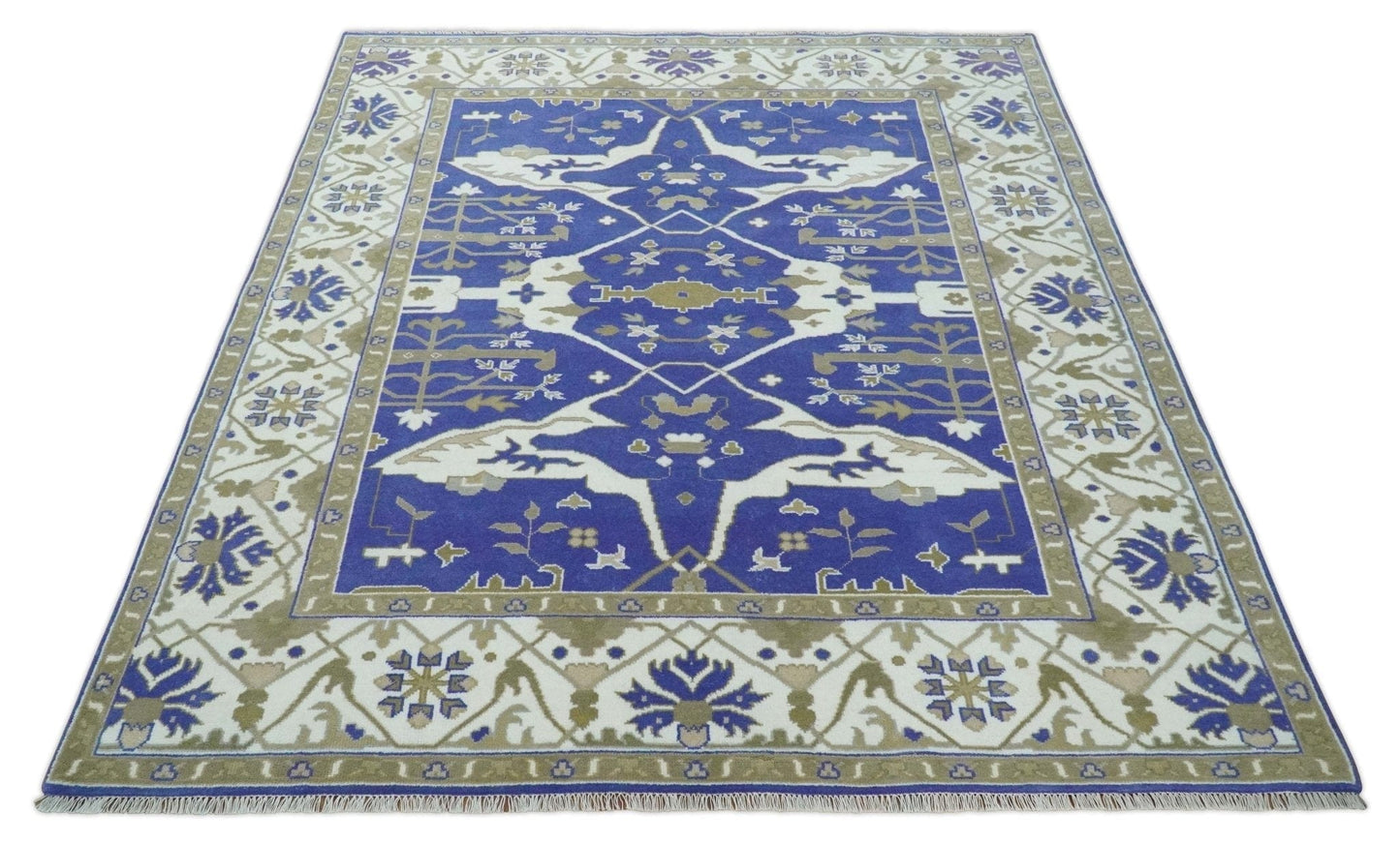 The Rug Decor Area Rug Custom Made Violet, Ivory and Olive Traditional Hand knotted Oriental Oushak wool Area Rug Custom Made Violet, Ivory and Olive Traditional Hand knotted Oriental Oushak wool Area Rug
