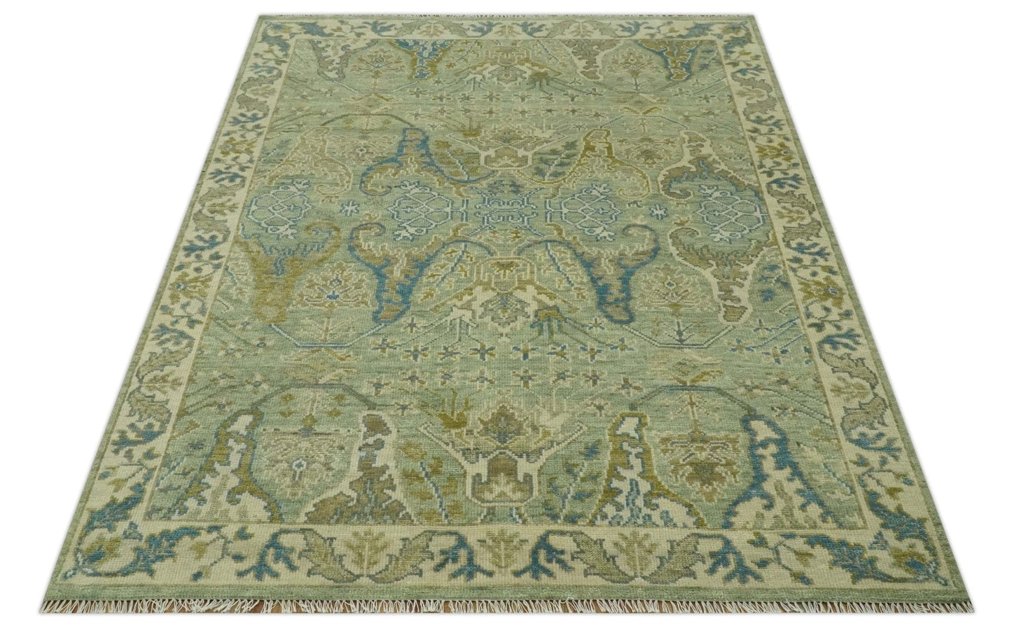 The Rug Decor Area Rug Hand Knotted Green, Olive and Teal Traditional Dragon Oushak Design Custom Made wool rug Hand Knotted Green, Olive and Teal Traditional Dragon Oushak Design Custom Made wool rug