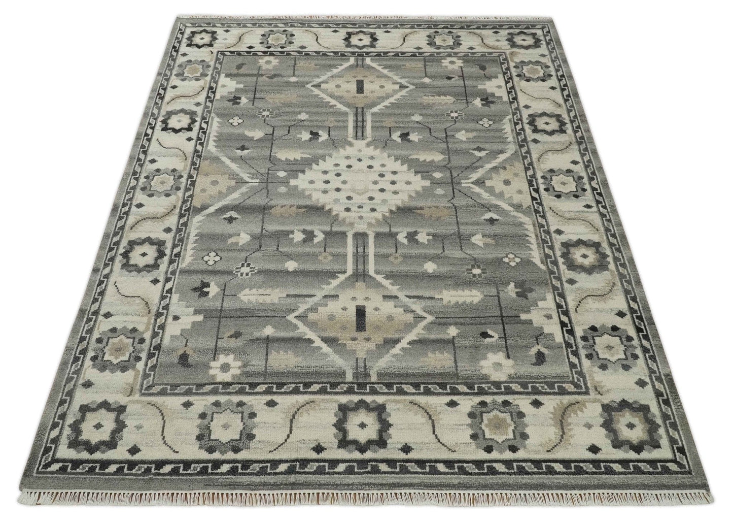 The Rug Decor Area Rug Hand Knotted Ivory and Gray Traditional Tribal Natural Wool Custom Made wool Area Rug, Kids, Living Room and Bedroom Rug Hand Knotted Ivory and Gray Traditional Tribal Natural Wool Custom Made wool Area Rug, Kids, Living Room and Bedroom Rug