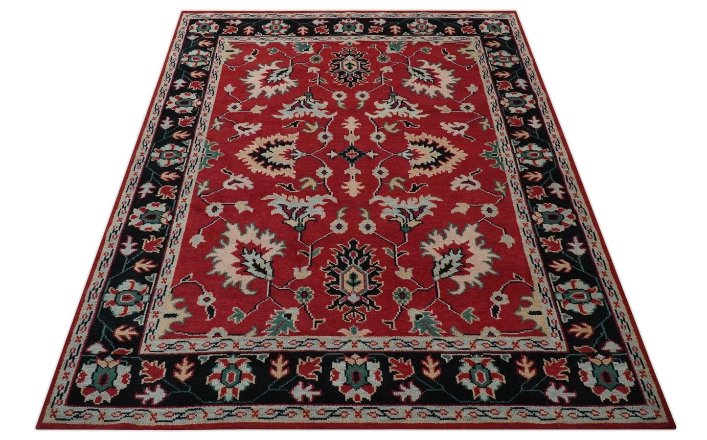 The Rug Decor Area Rug Red and Black Hand Knotted Traditional Oushak Custom made wool Area Rug Red and Black Hand Knotted Traditional Oushak Custom made wool Area Rug