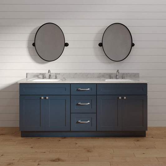 Riley & Higgs Bathroom Vanity 60 Inch Navy Blue Shaker Double Sink Bathroom Vanity with Drawers