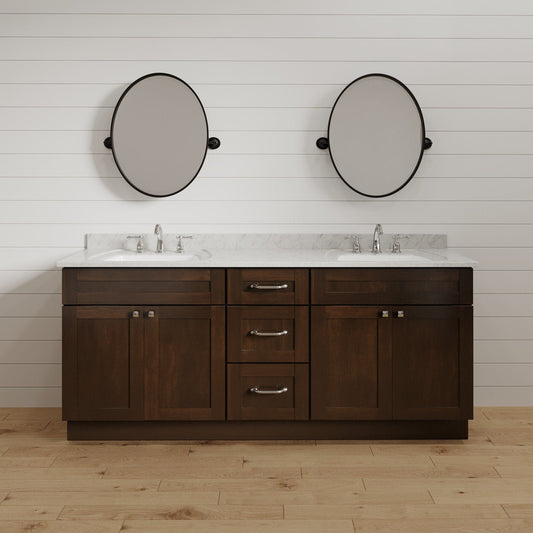 Riley & Higgs Bathroom Vanity 72 Inch Espresso Shaker Double Sink Bathroom Vanity with Drawers