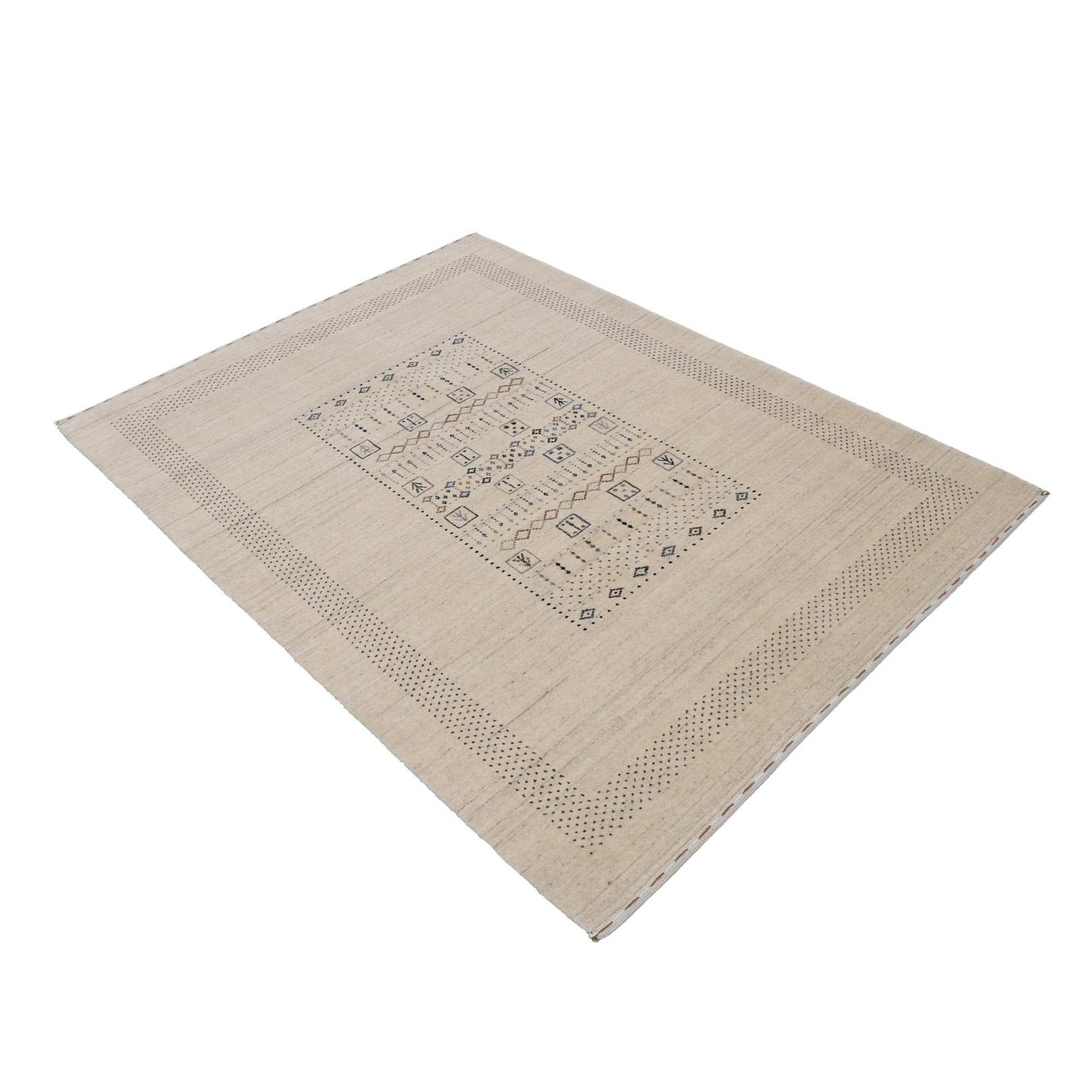Beige Center Pattern Design Hand Loomed Wool Area Rug.