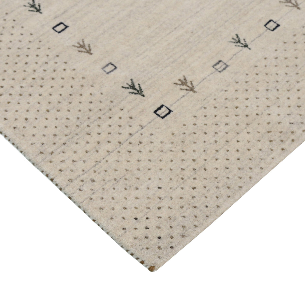 Beige Contemporary Gabbeh Border Design Hand Loomed Wool Rug.