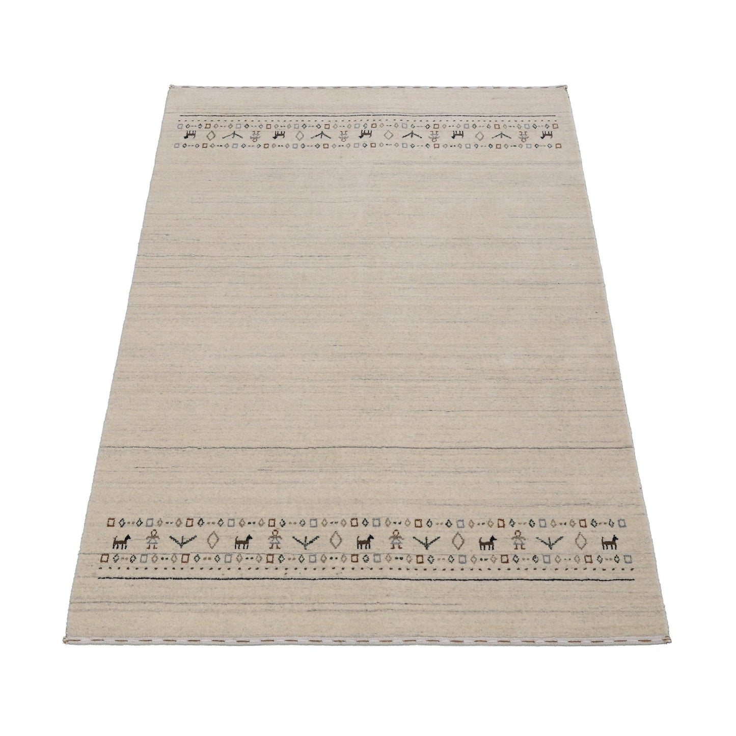 Beige Contemporary Pattern Hand Loomed Wool Area Rug.