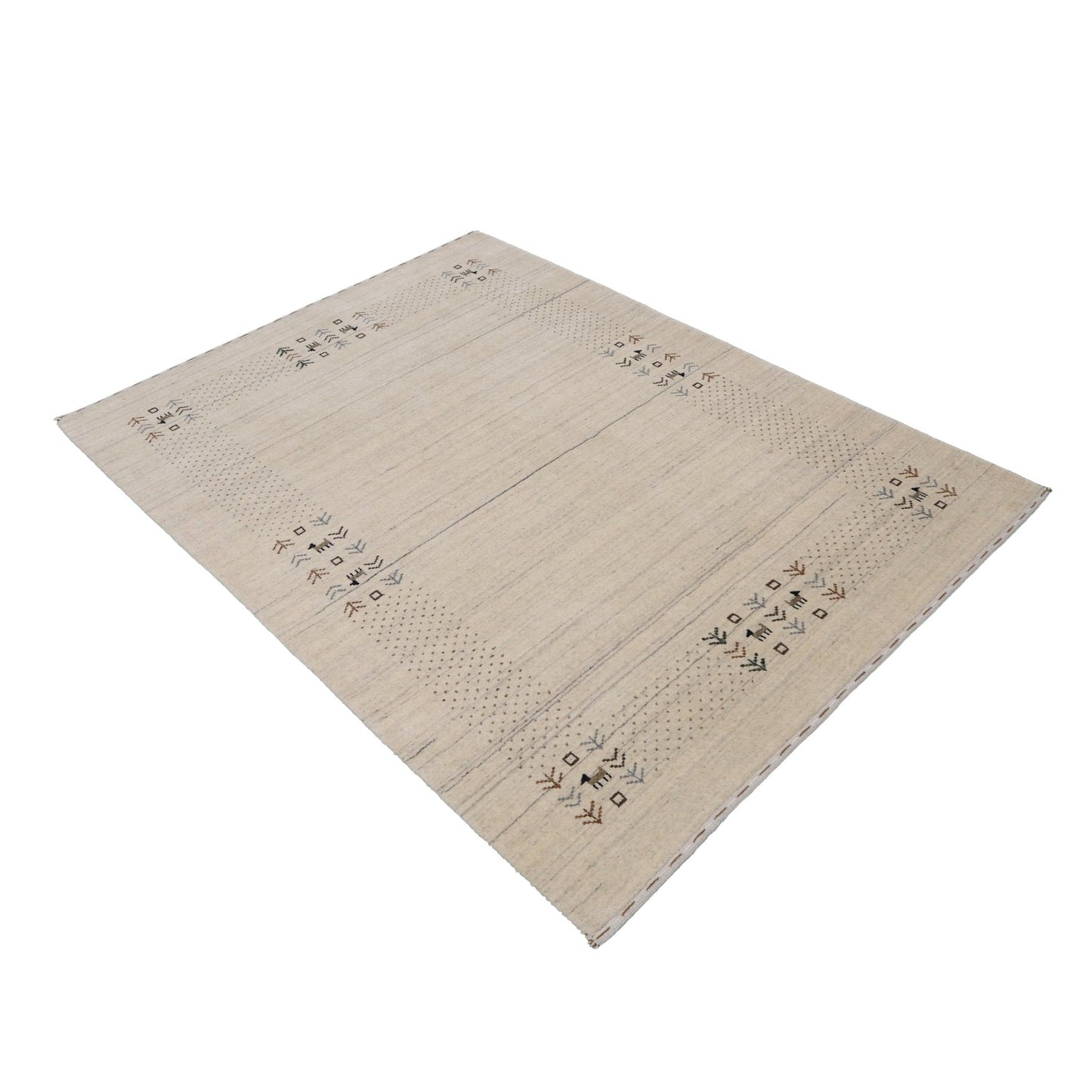 Beige Contemporary Solid Border Design Hand Loomed Wool Area Rug.