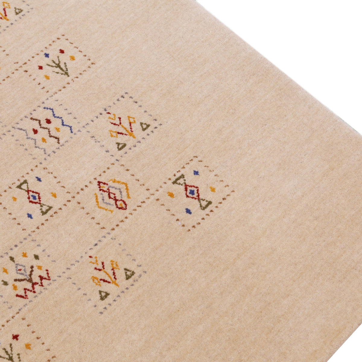Beige Contemporary Tribal Design Hand Loomed Wool Rug.