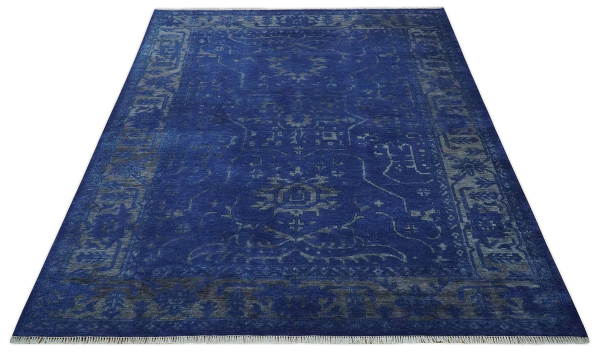 Blue and Gray Hand knotted Oriental Oushak Multi Size wool Area Rug.