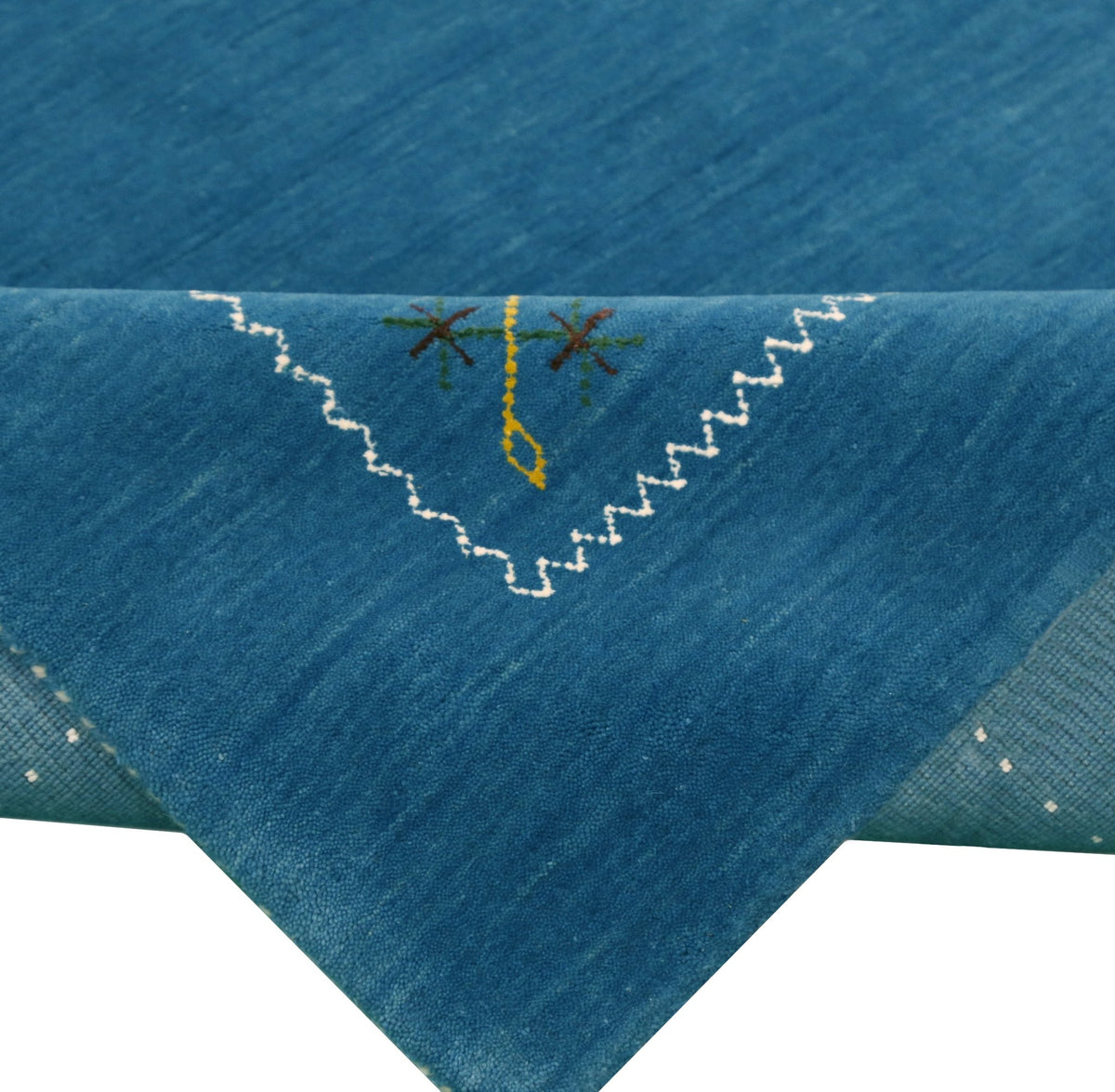Blue And White Gabbeh Border Design Hand Loomed Wool Area Rug.